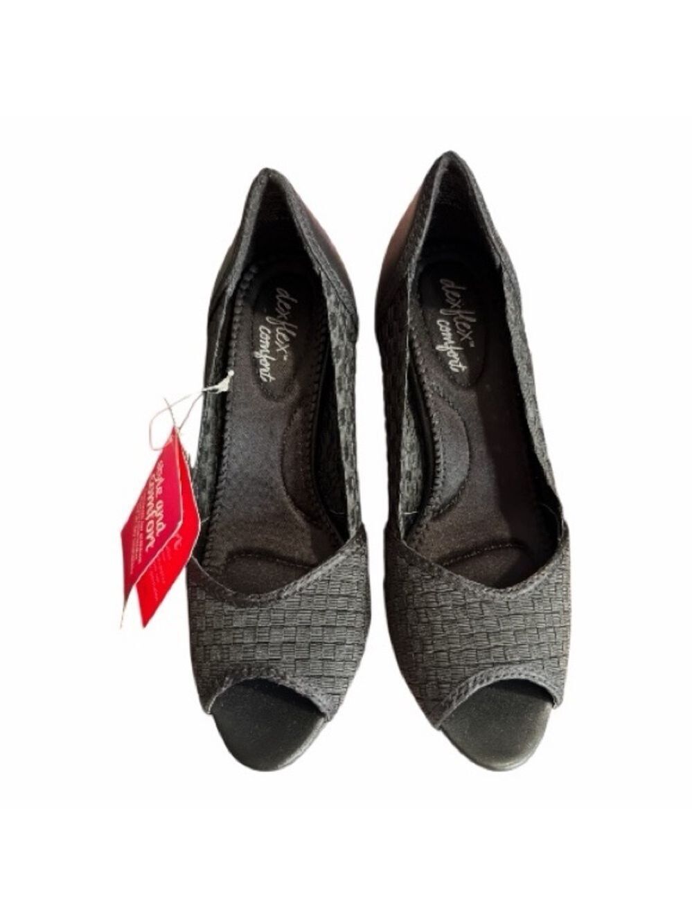Dexter Comfort Josie Stretch Heel Black Weave Peep-Toe Pumps Size 6